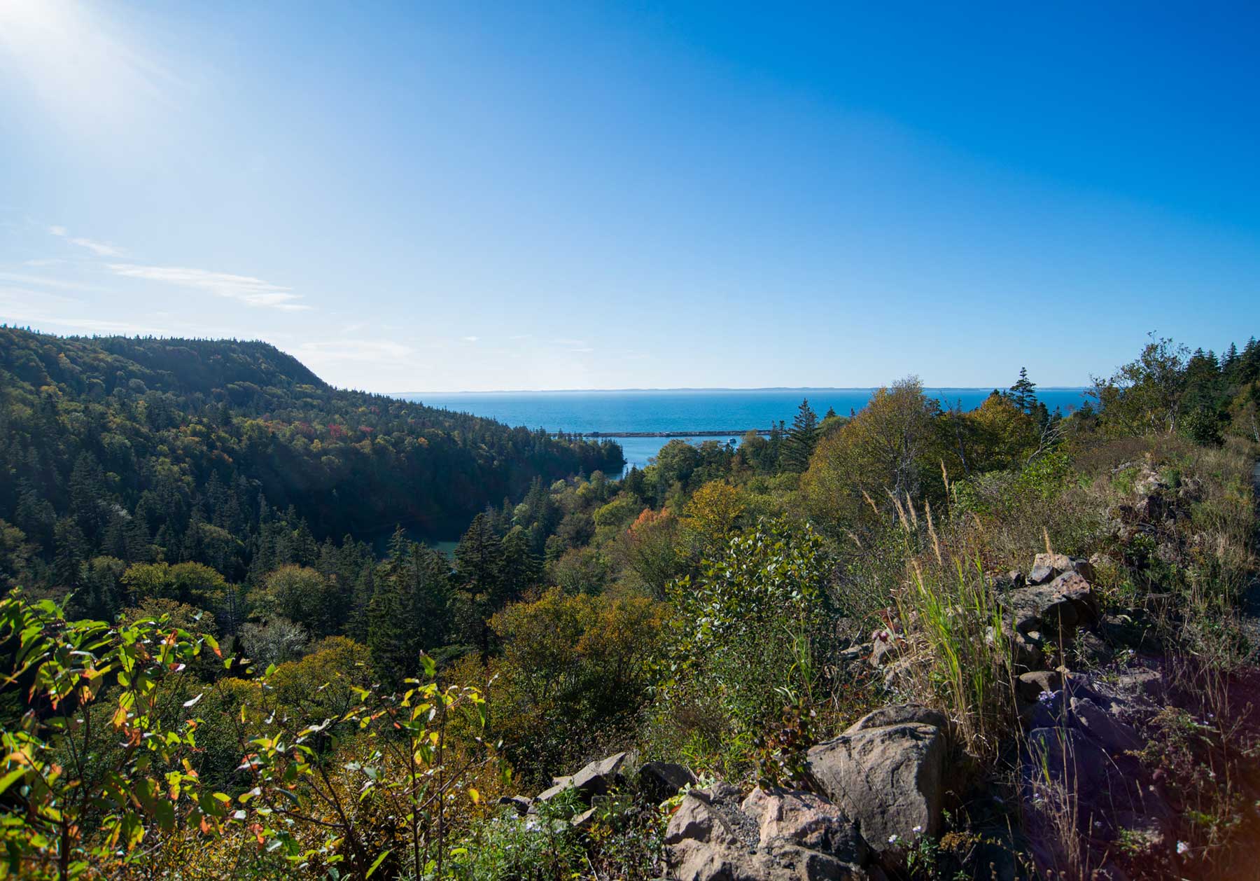 Image of Dark Harbour from a distance on Grand Manan, NB.