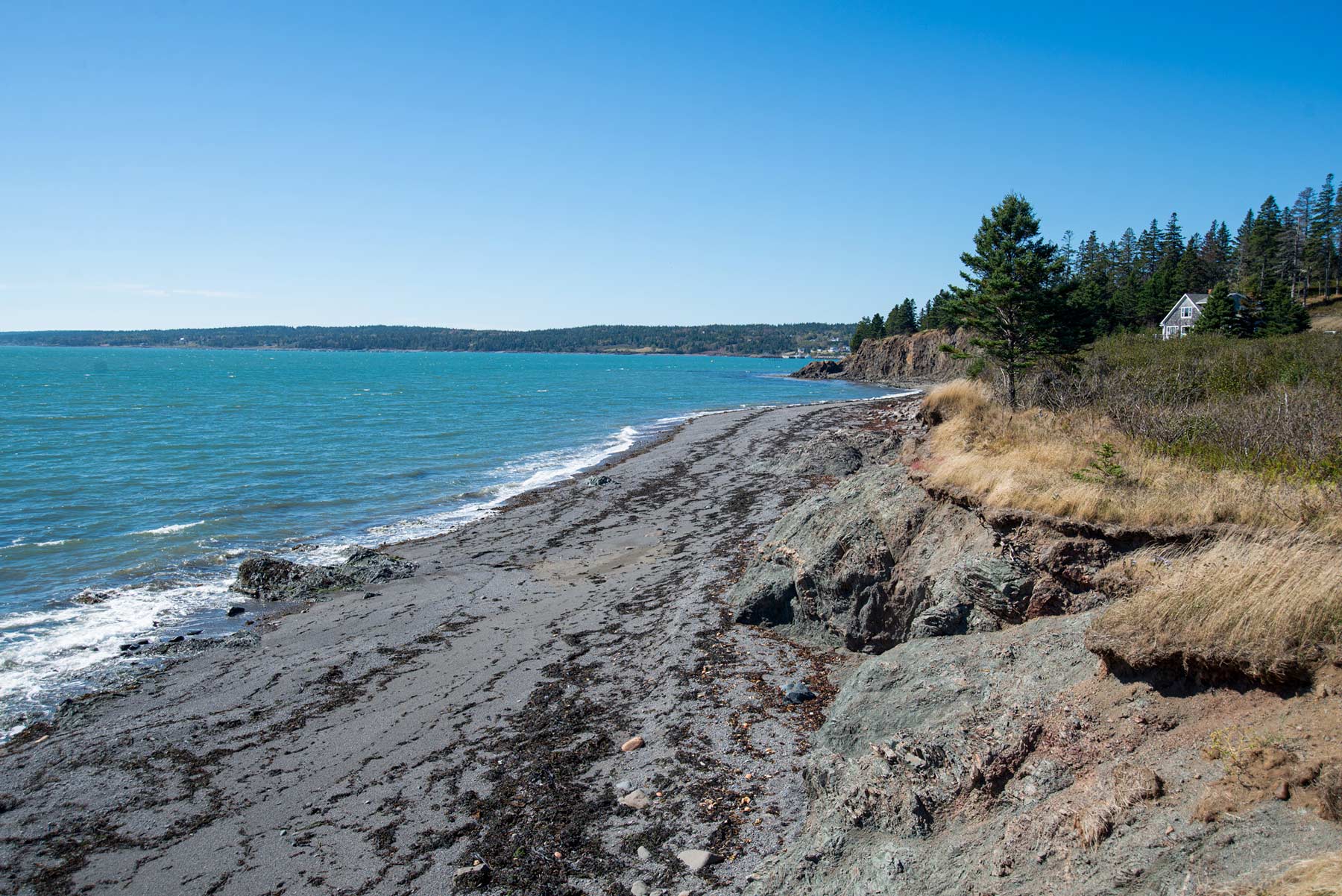 The shoreline at Red Point on Grand Manan which is near a fault line is exposed at the beach.