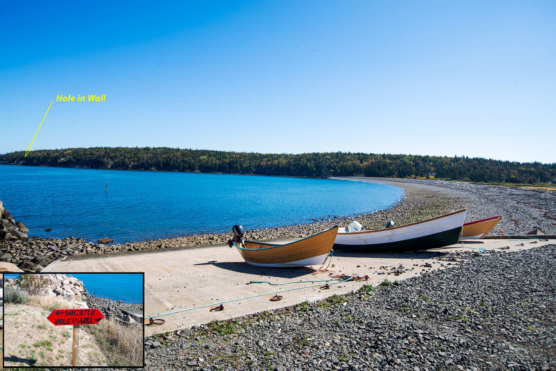 Image approx location of Hoie-in-the-Wall rock formation from Whale Cove, Grand Manan Island, NB.