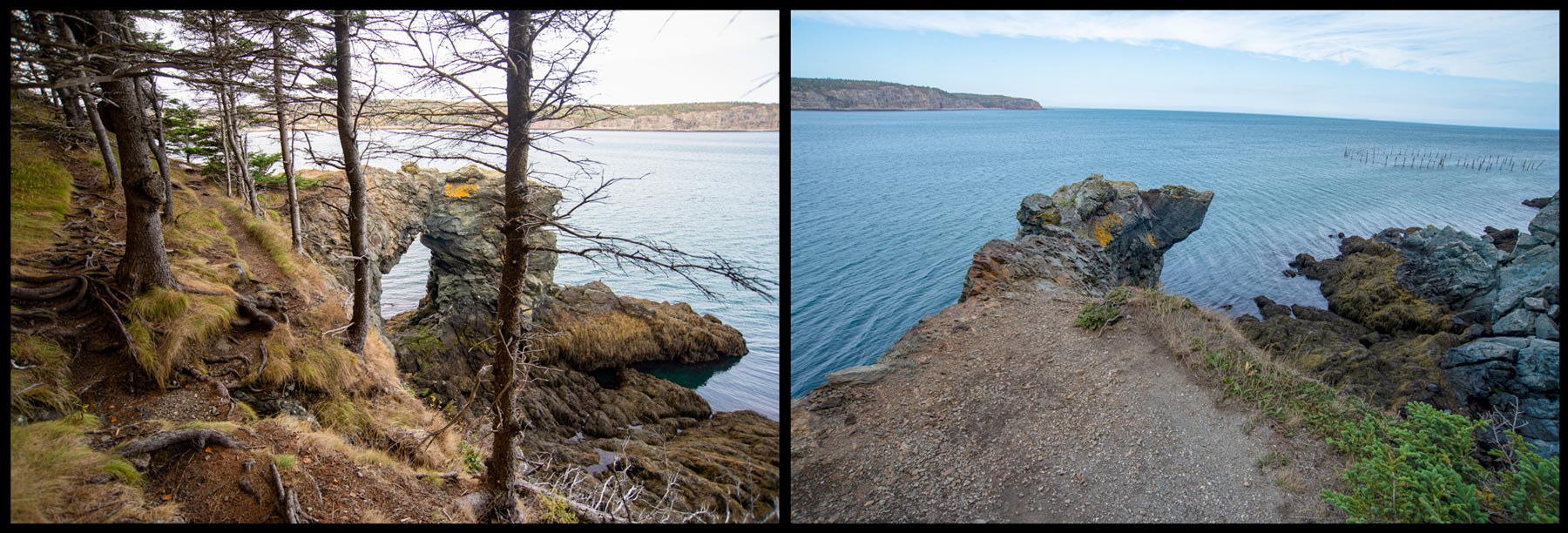 Image of Hole-in-the-Wall formation along with rock formation right beside in Grand Manan.