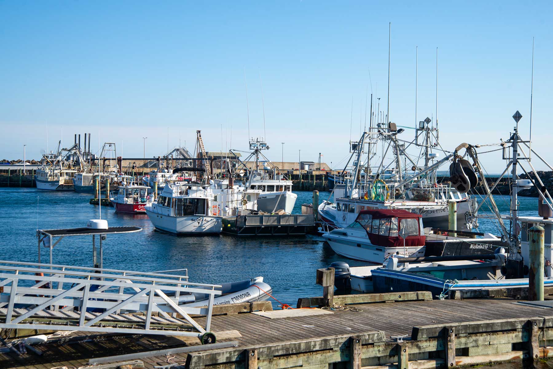 Boats tied at the North Head Harbour in Grand Manan, NB.
