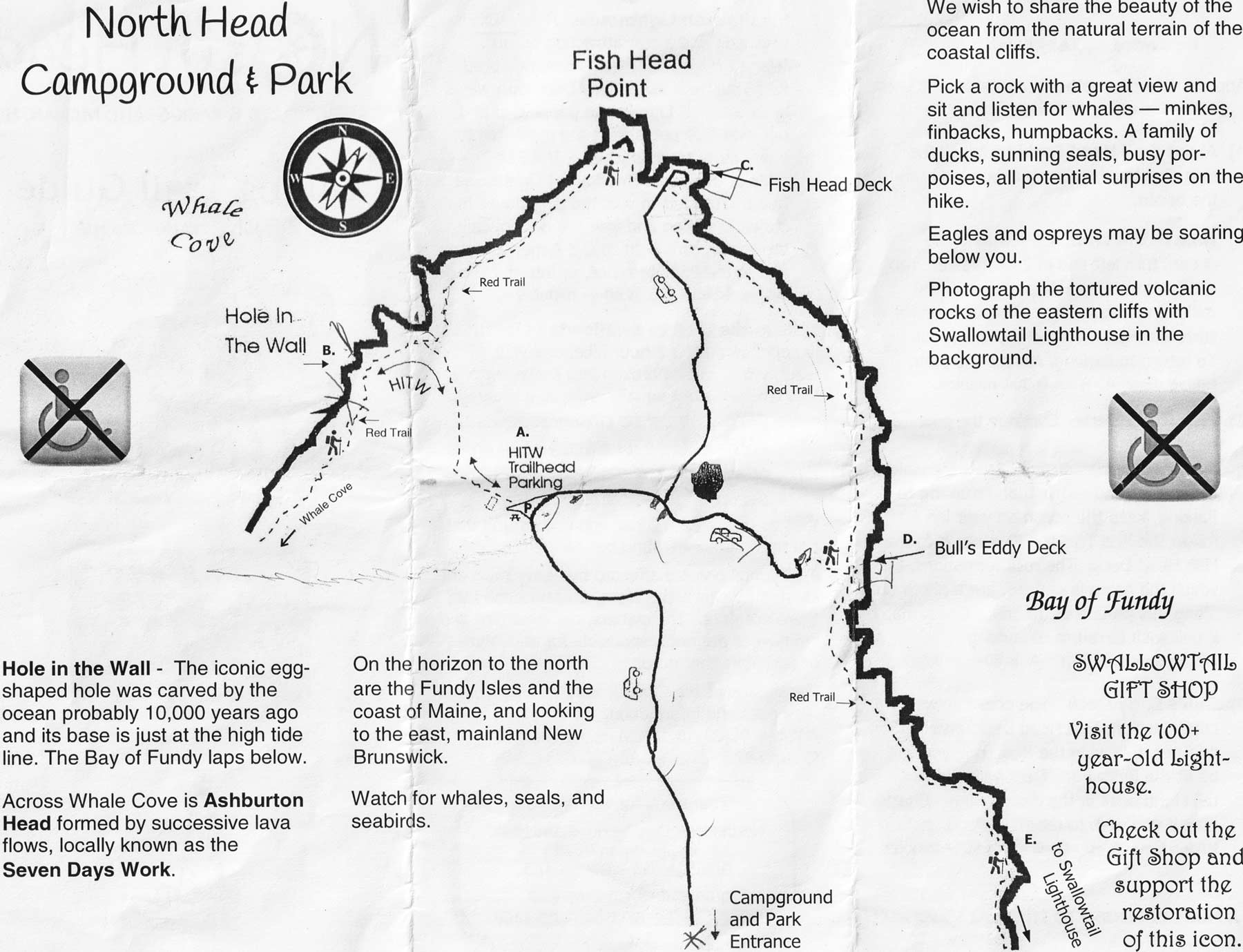Map of the North Head Campground on Grand Manan showing trails to Hole-in-the-Wall, etc.